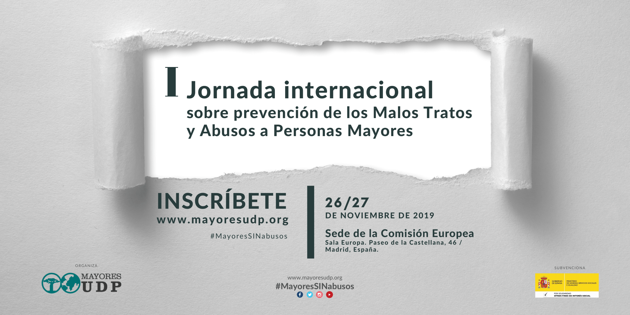 Abierto el plazo de inscripción para asistir a las “I Jornadas Internacionales sobre Malos Tratos y Abusos a Personas Mayores”, organizadas por UDP