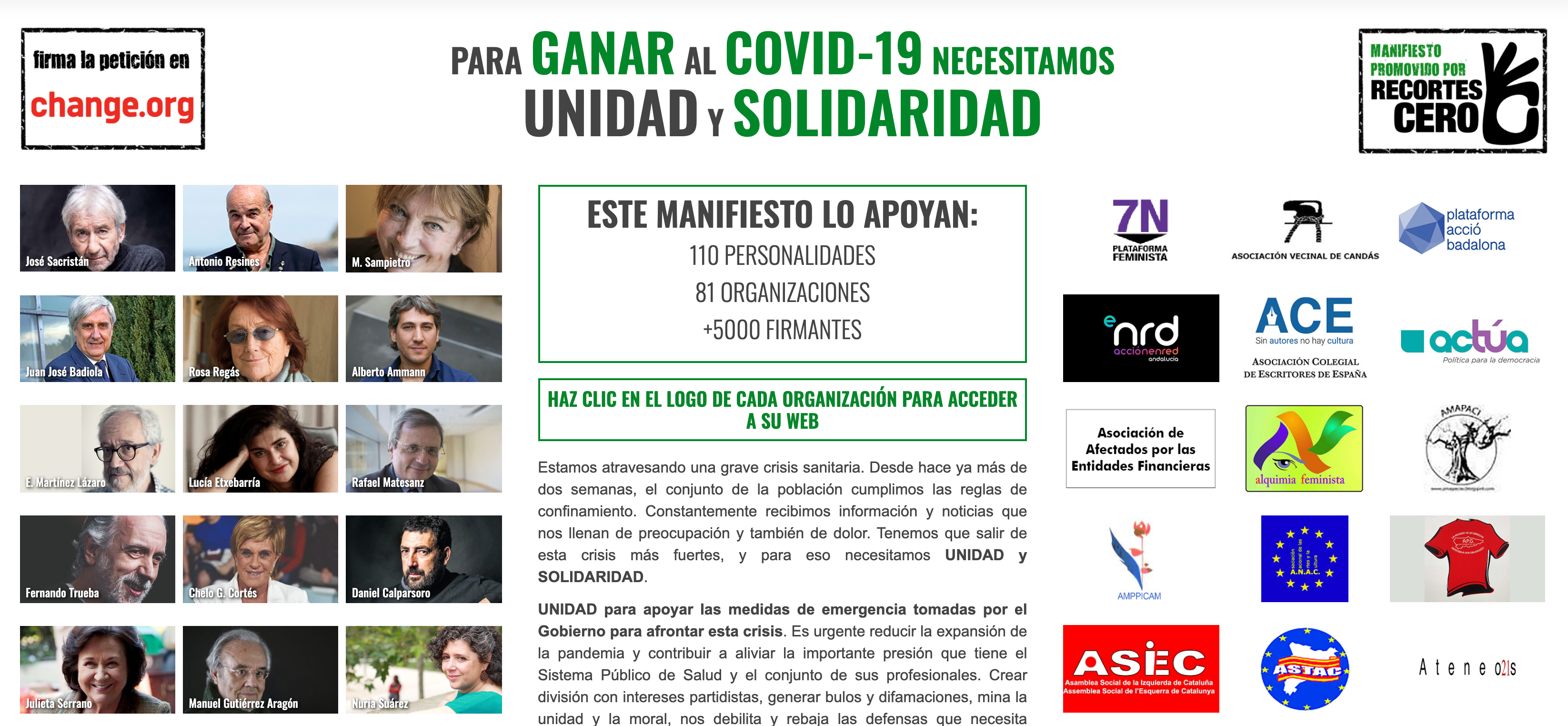 Unidad y solidaridad. Manifiesto promovido por Recortes Cero