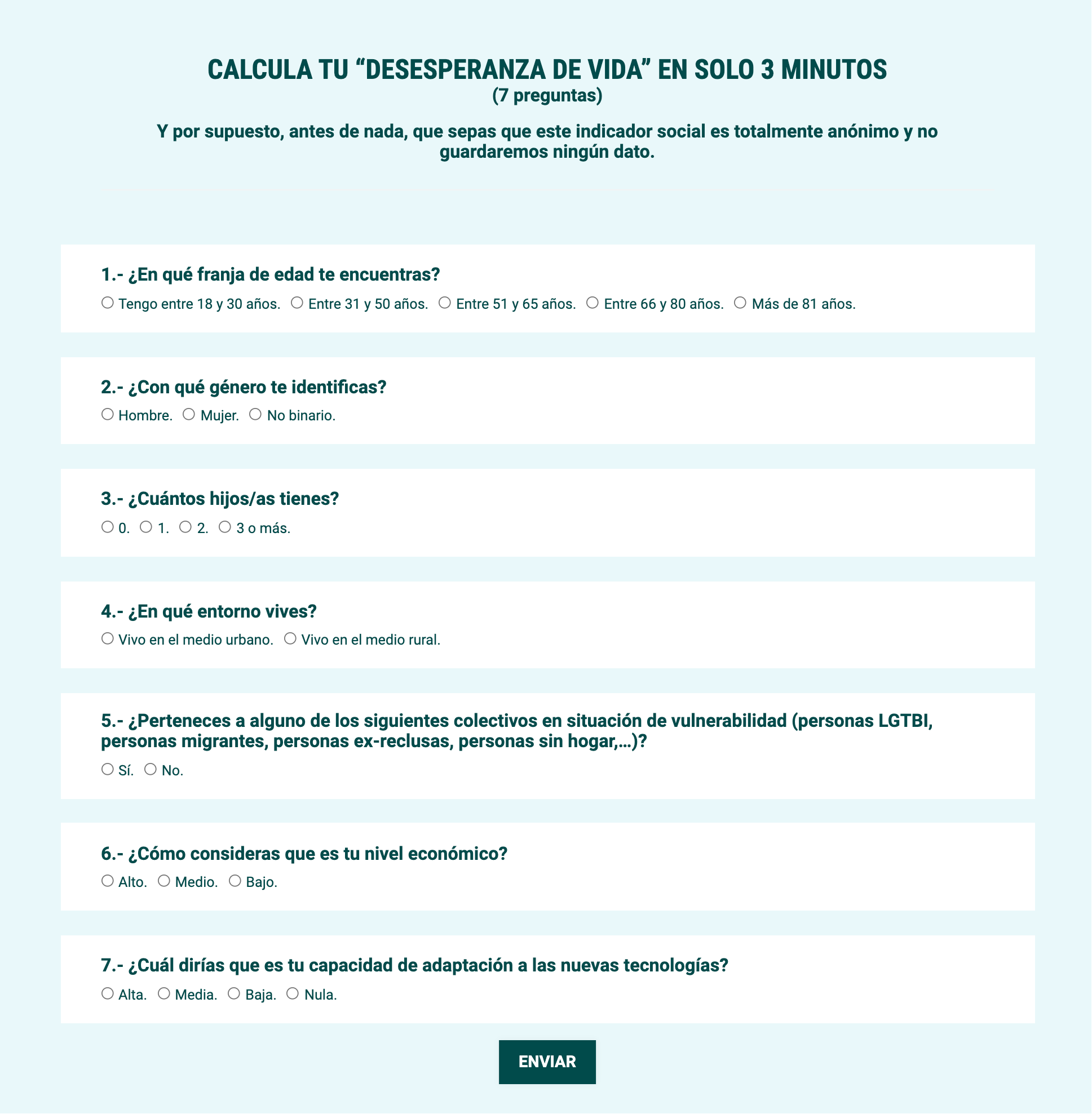 Imagen de los campos del TEST de la DESESPERANZA DE VIDA
