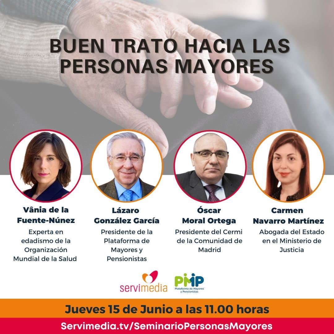 Cartel Servimedia y Plataforma PMP: jornada buen trato a personas mayores