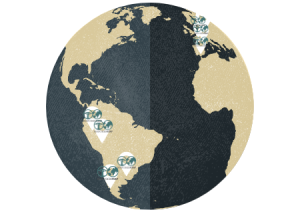 Globo terráqueo con las asociaciones socias de UDP internacionales